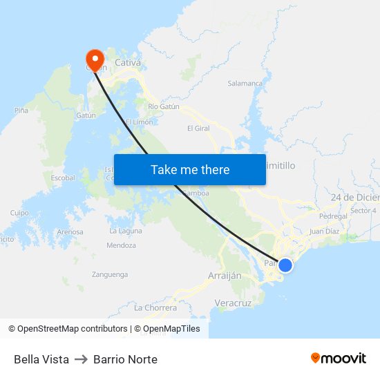 Bella Vista to Barrio Norte map