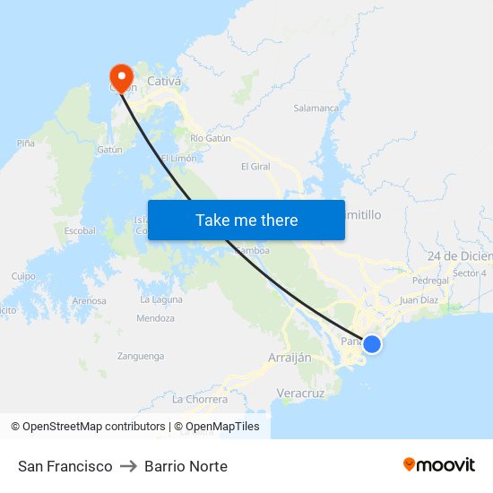 San Francisco to Barrio Norte map