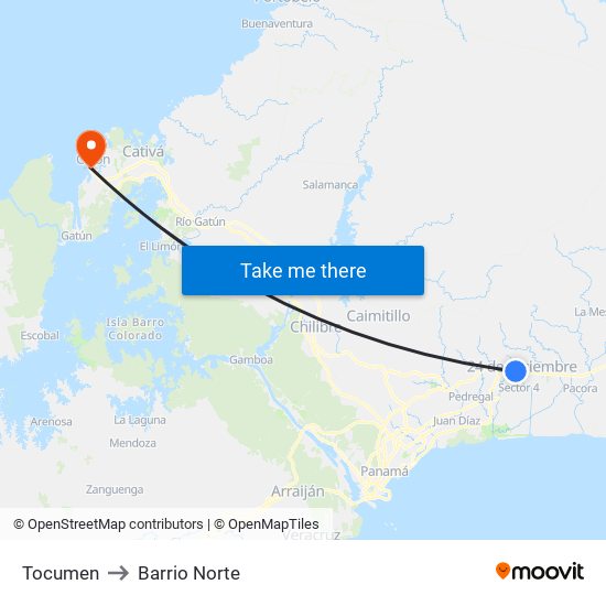 Tocumen to Barrio Norte map