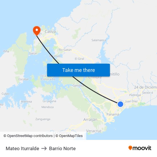 Mateo Iturralde to Barrio Norte map