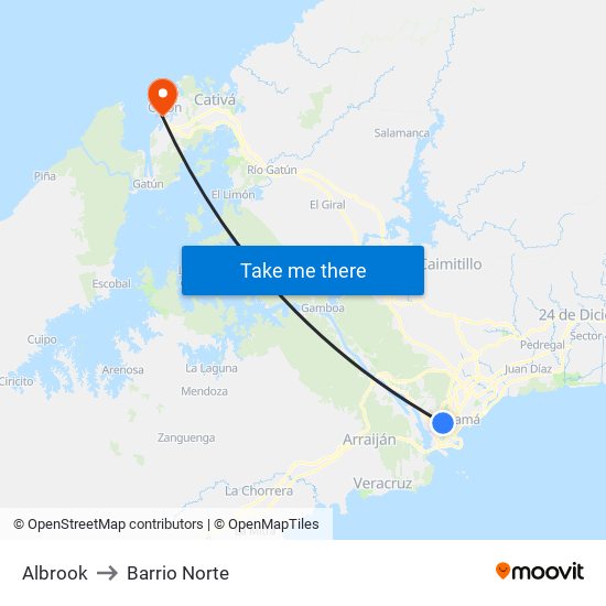 Albrook to Barrio Norte map