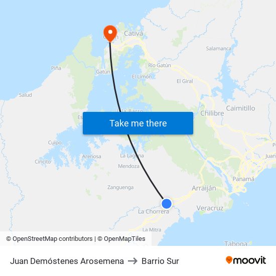 Juan Demóstenes Arosemena to Barrio Sur map