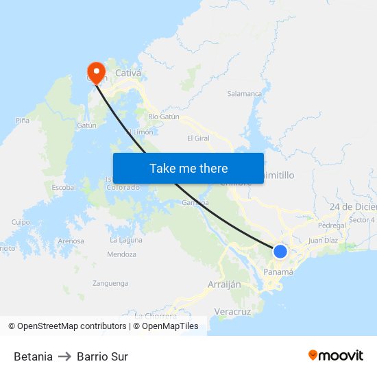 Betania to Barrio Sur map