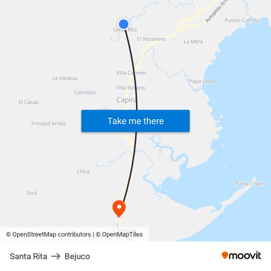 Santa Rita to Bejuco map