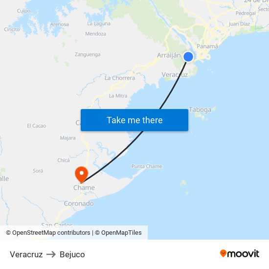 Veracruz to Bejuco map