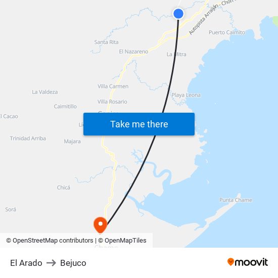 El Arado to Bejuco map