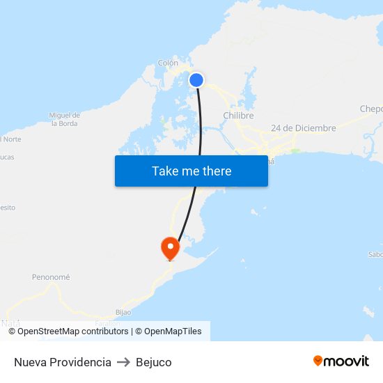 Nueva Providencia to Bejuco map