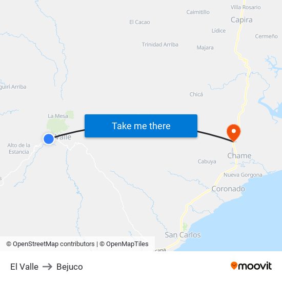 El Valle to Bejuco map