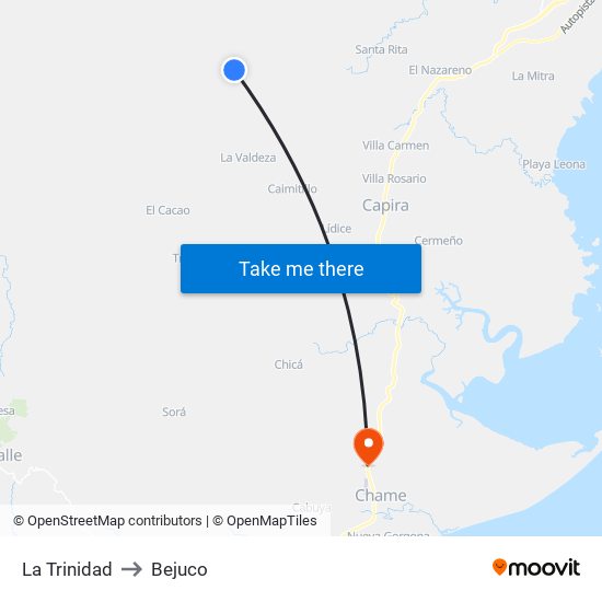 La Trinidad to Bejuco map