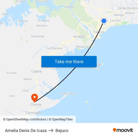 Amelia Denis De Icaza to Bejuco map