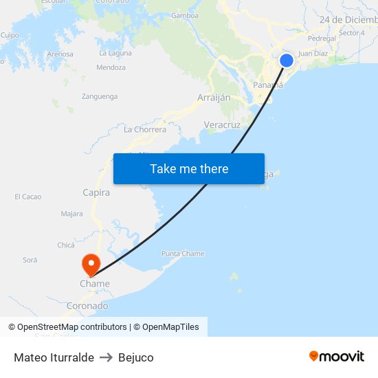 Mateo Iturralde to Bejuco map