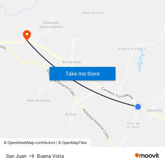 San Juan to Buena Vista map