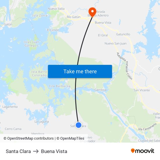 Santa Clara to Buena Vista map