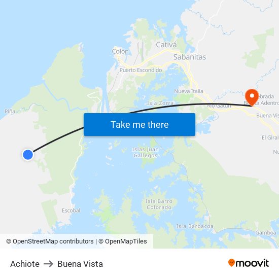 Achiote to Buena Vista map
