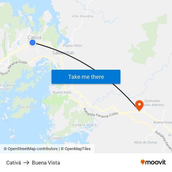 Cativá to Buena Vista map