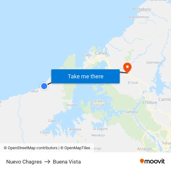 Nuevo Chagres to Buena Vista map