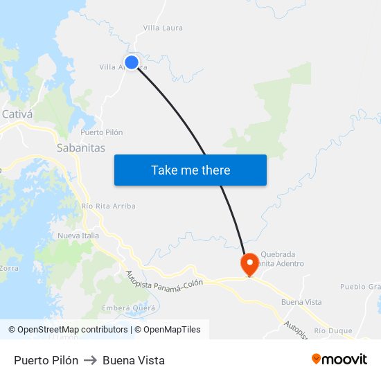 Puerto Pilón to Buena Vista map