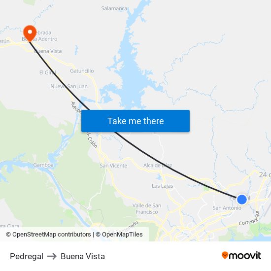 Pedregal to Buena Vista map