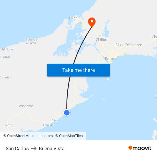 San Carlos to Buena Vista map
