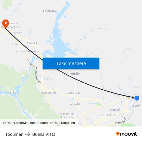 Tocumen to Buena Vista map
