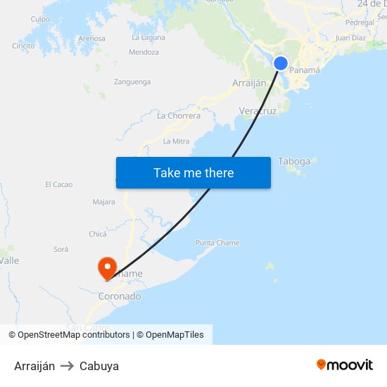 Arraiján to Cabuya map