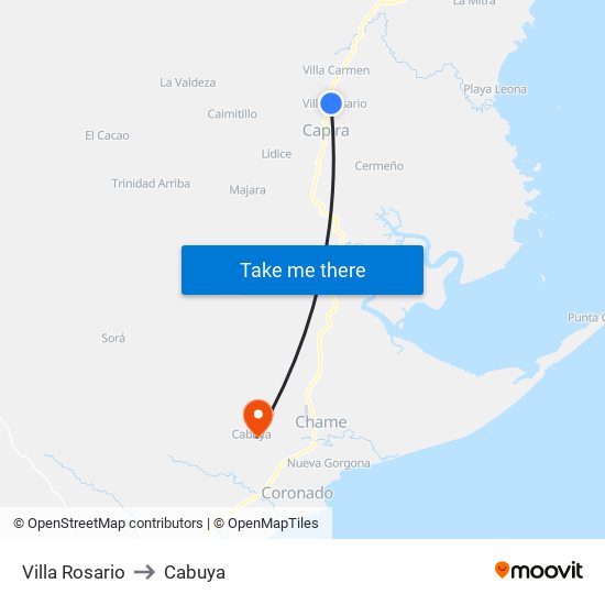 Villa Rosario to Cabuya map