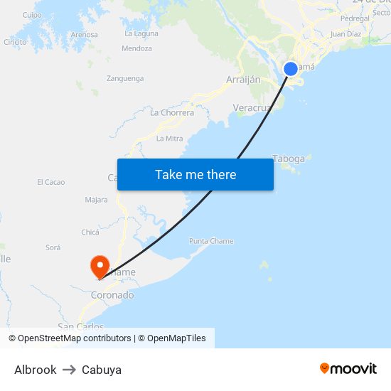 Albrook to Cabuya map