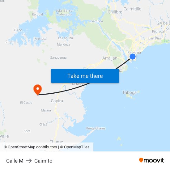 Calle M to Caimito map