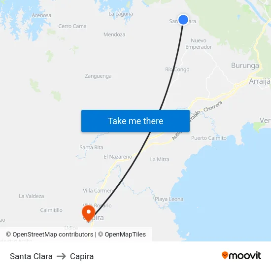 Santa Clara to Capira map