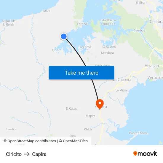 Ciricito to Capira map