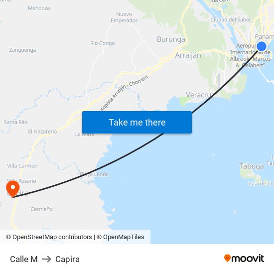 Calle M to Capira map