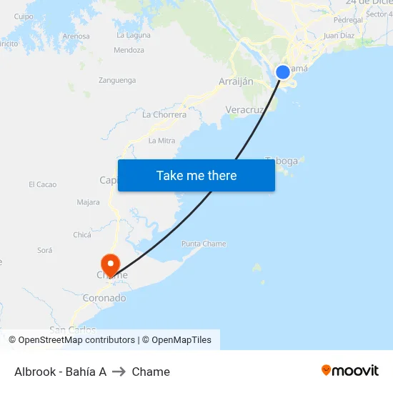 Albrook - Bahía A to Chame map