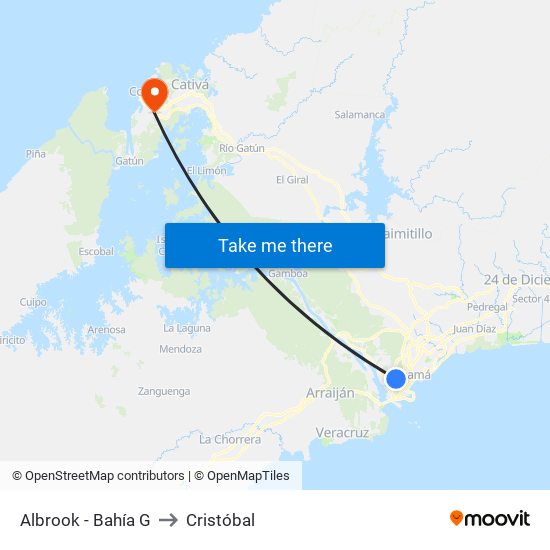 Albrook - Bahía G to Cristóbal map