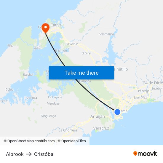 Albrook to Cristóbal map