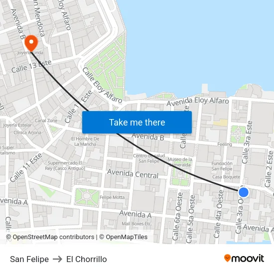 San Felipe to El Chorrillo map
