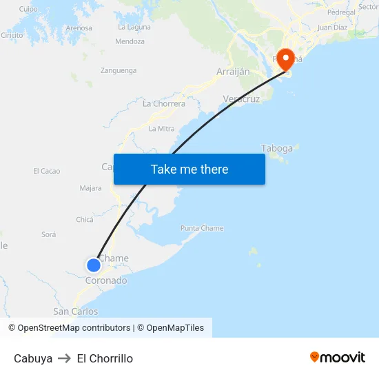 Cabuya to El Chorrillo map