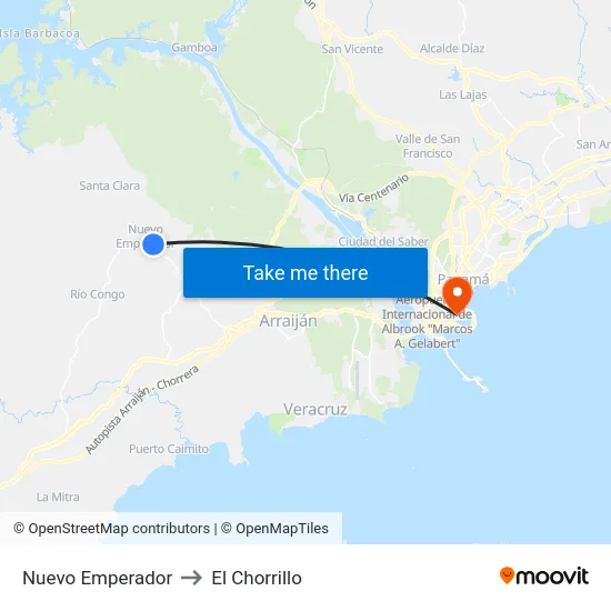 Nuevo Emperador to El Chorrillo map