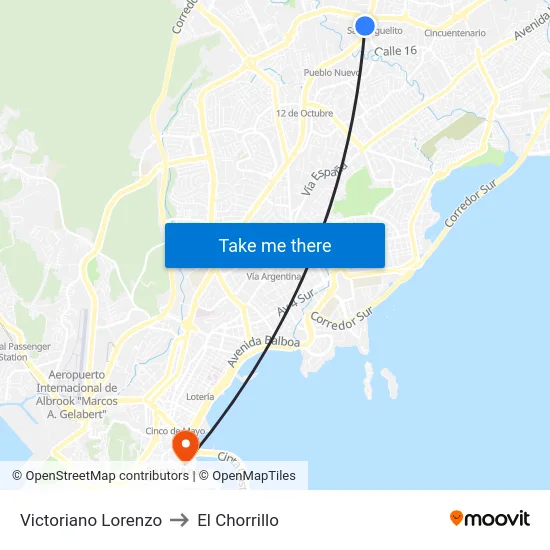Victoriano Lorenzo to El Chorrillo map