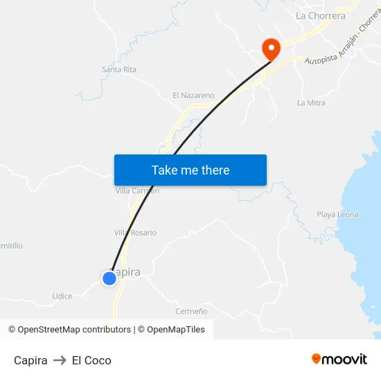 Capira to El Coco map