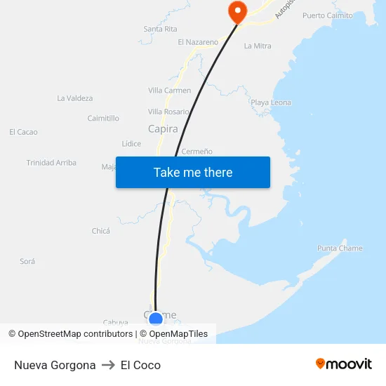 Nueva Gorgona to El Coco map