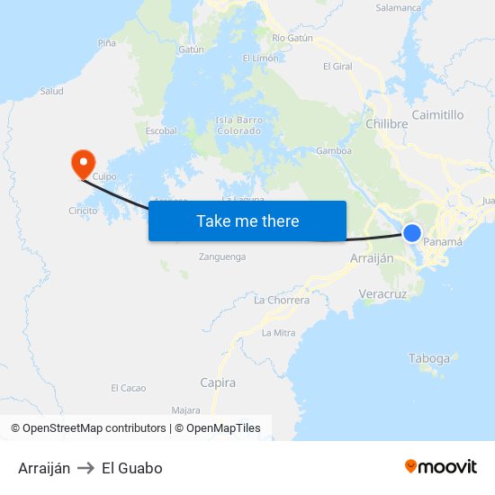 Arraiján to El Guabo map