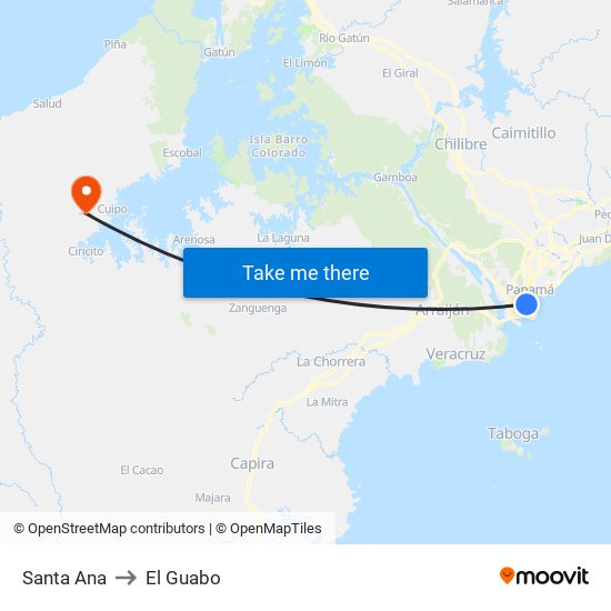 Santa Ana to El Guabo map