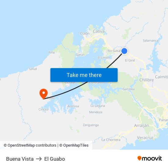 Buena Vista to El Guabo map