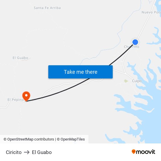 Ciricito to El Guabo map