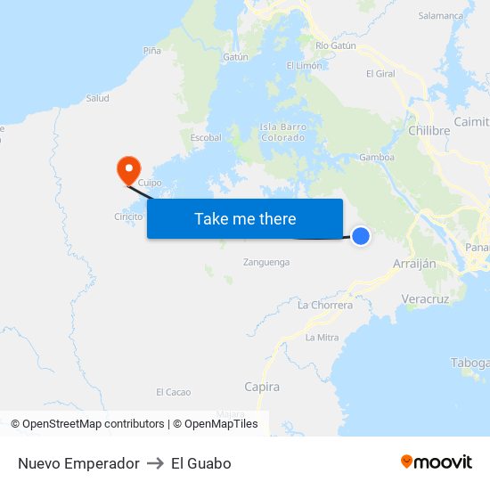 Nuevo Emperador to El Guabo map