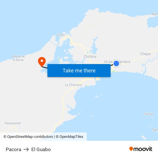 Pacora to El Guabo map