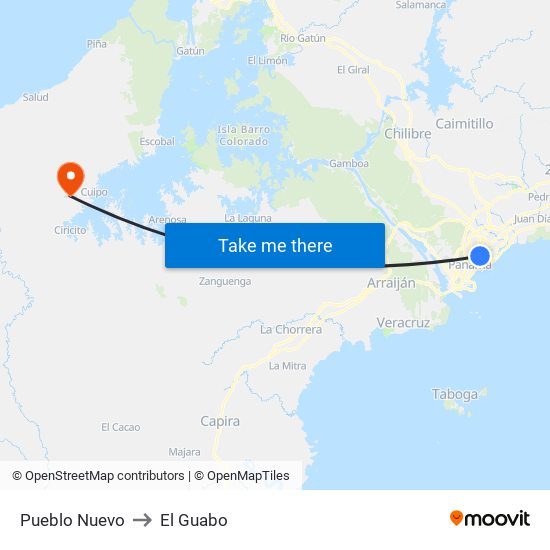 Pueblo Nuevo to El Guabo map
