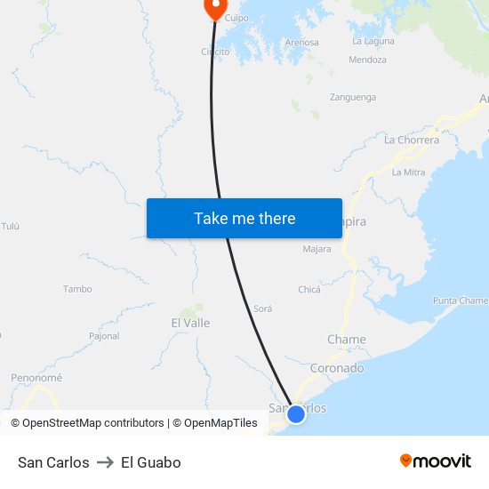 San Carlos to El Guabo map