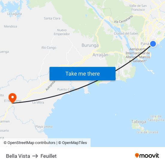 Bella Vista to Feuillet map