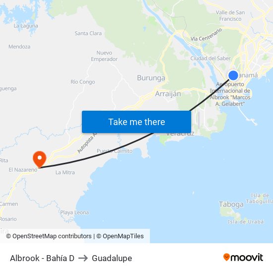 Albrook - Bahía D to Guadalupe map